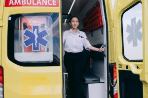 An Emergency Care and Transportation Nurse with Ambulance