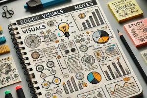 an image showing Notebook page with flowcharts, diagrams, and sketches to illustrate effective notes taking