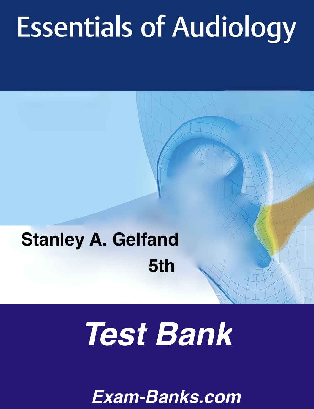 an image showing test bank cover for the book Essentials of Audiology by Gelfand