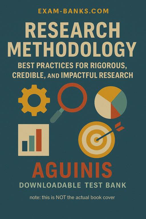 Test bank cover for Research Methodology: Best Practices for Rigorous, Credible, and Impactful Research by Aguinis, tailored for graduate-level research prep.