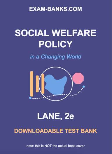 Cover of the test bank for Social Welfare Policy in a Changing World by Shannon R. Lane, 2nd Edition, featuring interconnected circles with images representing social policy themes.