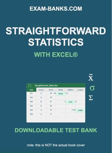 Cover of the test bank for Straightforward Statistics with Excel® by Chieh-Chen Bowen, 2nd Edition, featuring a serene forest pathway.