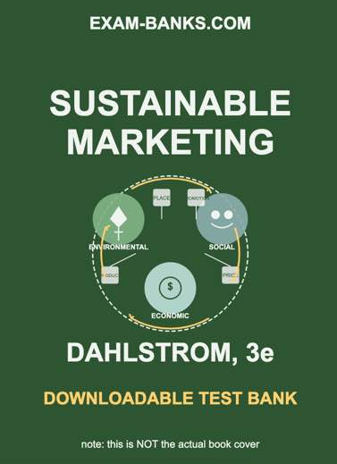 Cover of the test bank for Sustainable Marketing by Robert Dahlstrom and Jody Crosno, 3rd Edition, featuring a green field under a clear blue sky.
