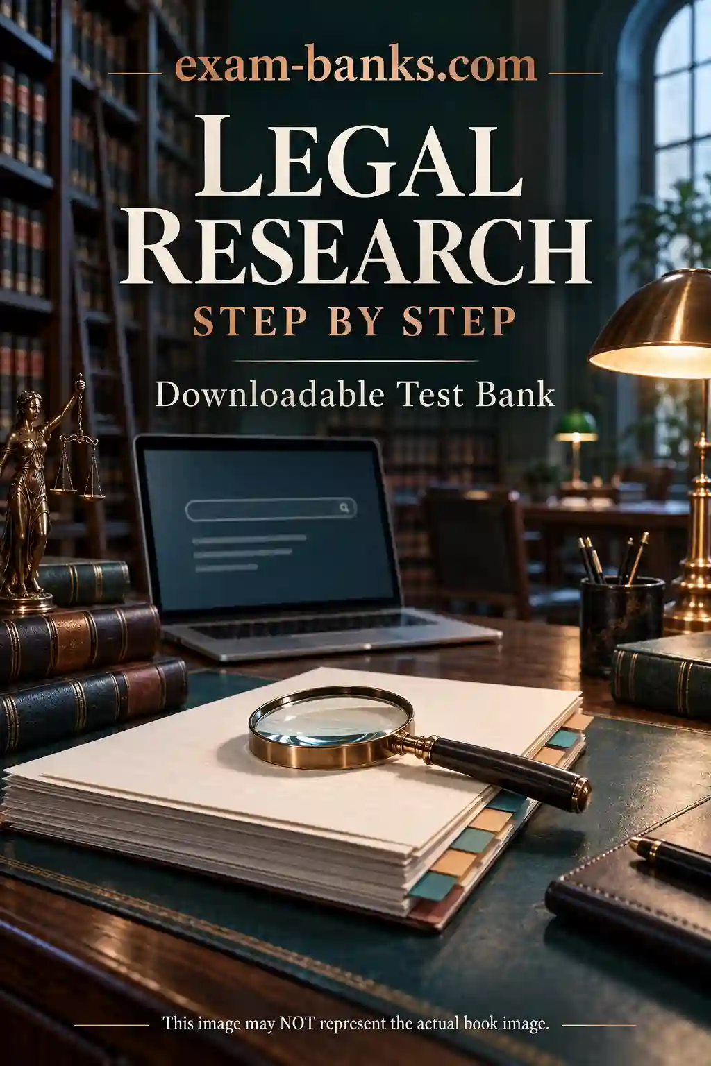 Cover image showing the test bank for “Legal Research Step by Step” by Kerr, 4th edition, with practice questions and answer keys for legal research exams