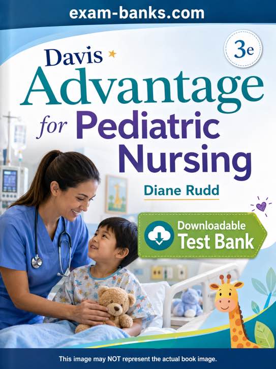 Pediatric nursing Test Bank cover for Davis Advantage by Diane Rudd, 3e, created for focused exam practice.