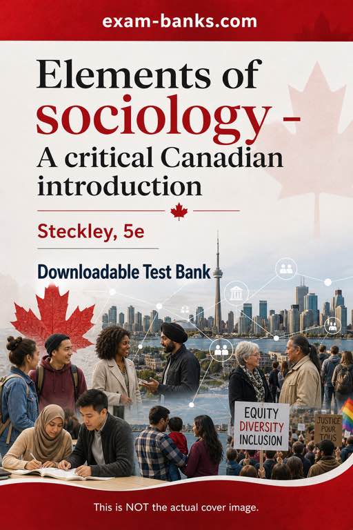 Illustrated sociology test bank cover featuring Canadian society, inequality, and academic exam preparation.