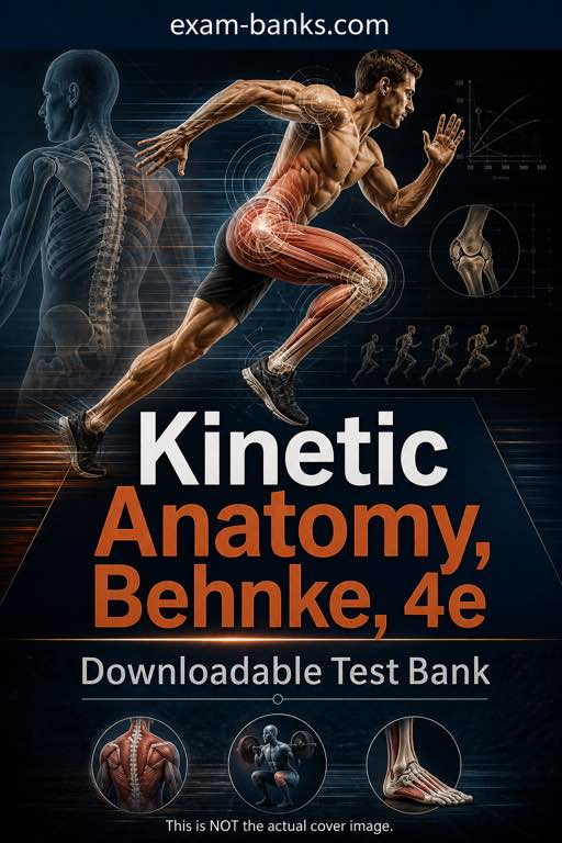 Illustrated Kinetic Anatomy test bank cover focused on human movement, muscles. contains practice questions.