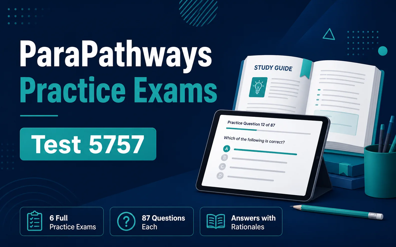 ParaPathways Practice Exams Test 5757 with six full exams, 87 questions each, answers and rationales