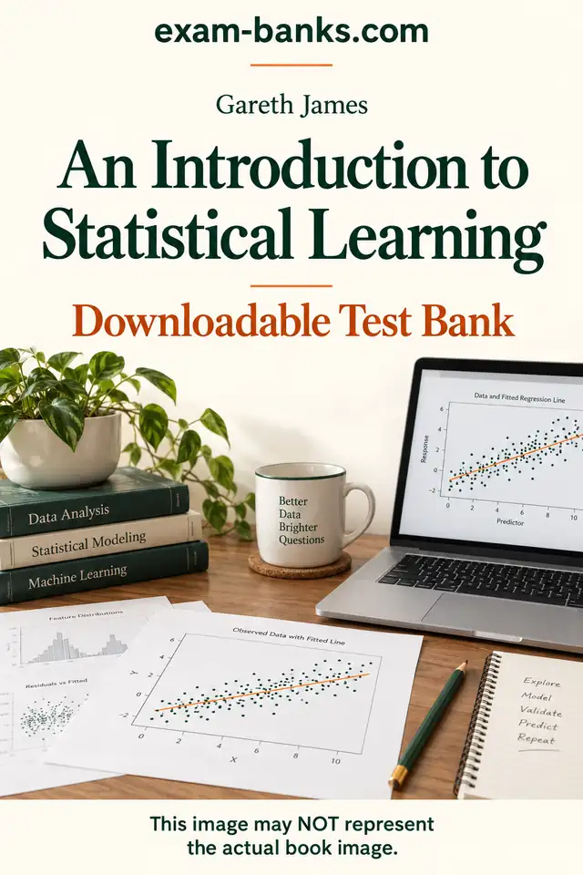 test bank cover image for: An Introduction To Statistical Learning, Gareth. Featuring test questions.